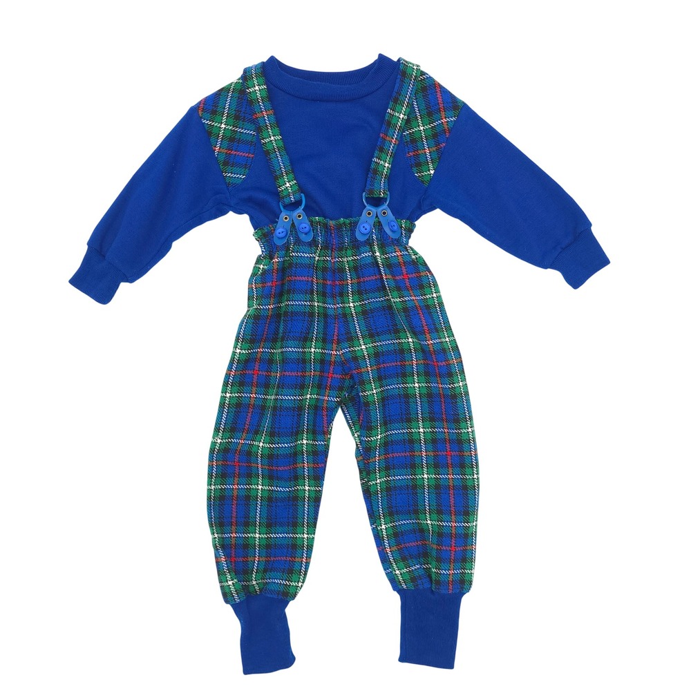 Vintage Glen Appin of Scotland Plaid Overall Royal Blue Set-Scottish Tartan 2/3T
